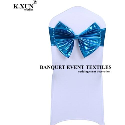 25pcs Metallic Coated Lycra Band Spandex Chair Cover Sashes For Wedding Event Banquet Party Decoration