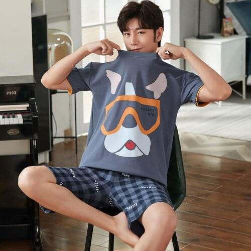 2021 Summer Fashion Pajama Sets Funny Pandas Letter Print Pijama Casual O Neck Men Pajama+Shorts With Pocket Soft Cotton Pajamas