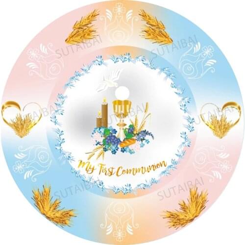 My First Communion Girl Boy Baby Shower Round Backdrop Cover White Pigeon Decor Party Circle Background Photography Studio Vinyl