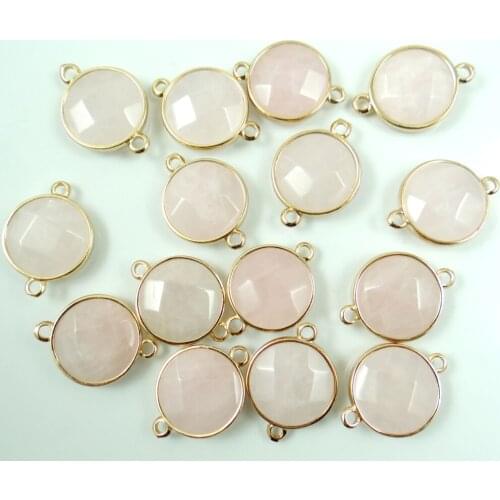 Natural 18*18mm Pink crystal stone pendants Connector Bracelet Necklace Connector DIY Fashion Jewelry Making 16pcs