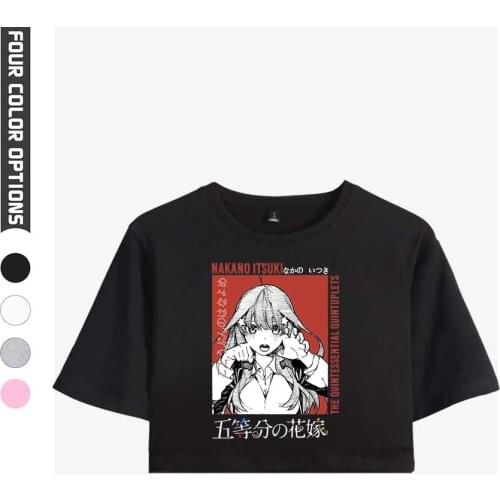 New Fashion The Quintessential Quintuplets Exposed navel T-shirt Hot Print Comic Women Girls Tops Casual Summer Black t shirt