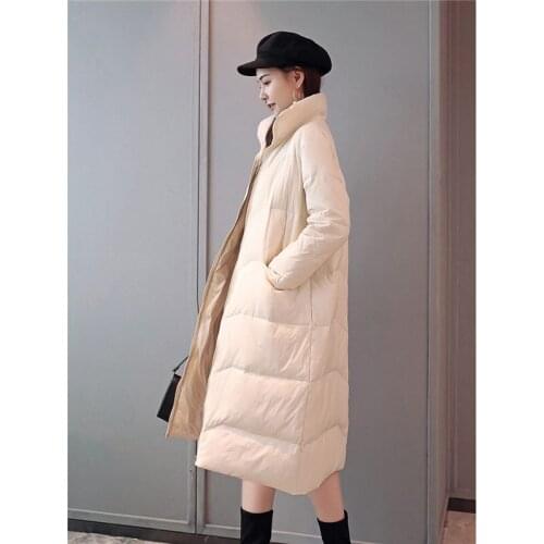 Solid 2020 New Thin Korean Fashion Down Long Jacket Winter Turtleneck White Duck Down Coat Zipper Warm Parkas Snow Outwear f1367