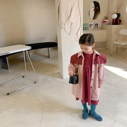 2021 spring and autumn girls' new childrens clothing pink Navy collar children girls outfits kids clothes