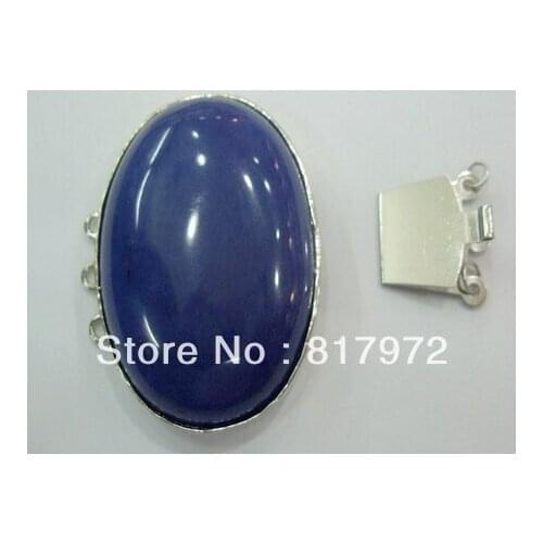 New Fashion Oval blue lapis lazuli stone Flower Inlay Silver Plated Clasp Necklace Simple style