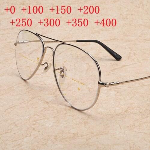 Women silver pilot frame light men reading glasses outdoor far and near diopter progressive multi-focus reading mirror NX