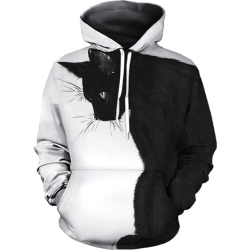 Autumn and Winter New Mens/Womens Funny black Cat Hoodie Long Sleeve 3d Printing Animal Sweatshirt boys kids Coat Casual tops