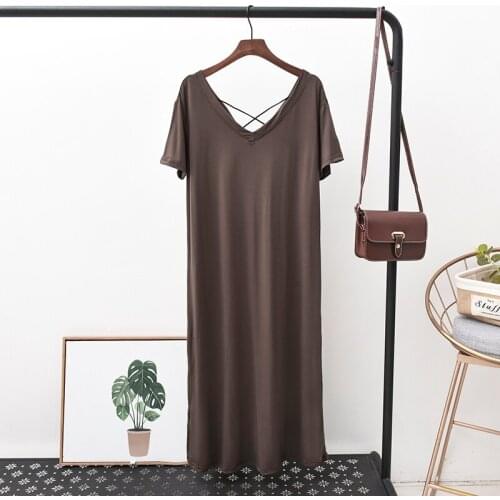 Sexy Ladies Backless SleepDress Sexy Lingerie Long Basic Nightgown Modal Sleepwear Summer Loose Pregnant woman Nighty Nightdress