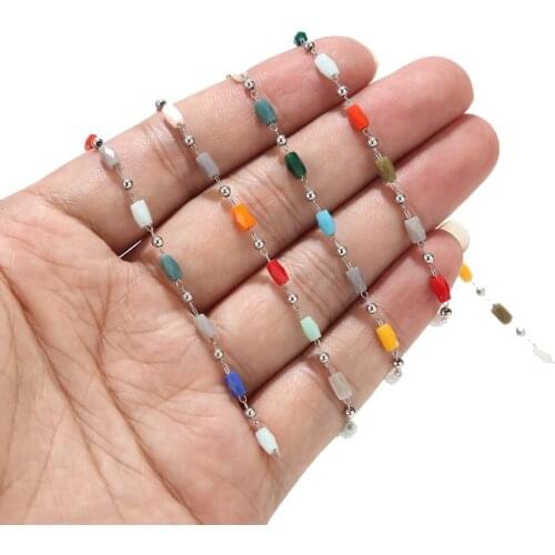 2 Meters Stainless Steel 3mm Width Rolo Chains with glass beads Curb Jewelry Link Chain Necklace Bulk For DIY Jewelry Making