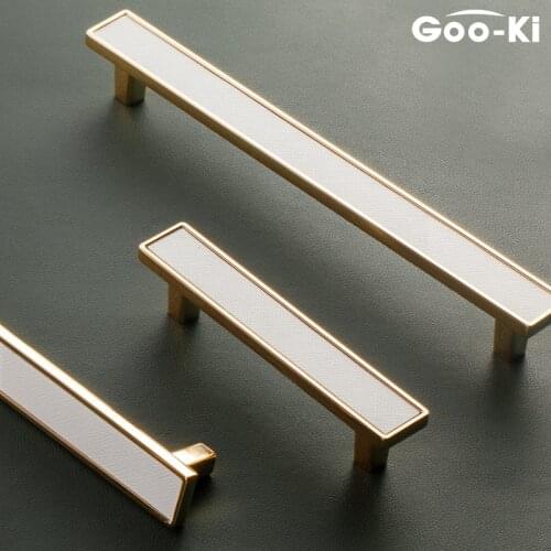 Nordic Luxury Drawer Knob Gold Wardrobe Cupboard Cabinet Handle Kitchen Door Pulls White Genuine Leather Furniture Knob Hardware