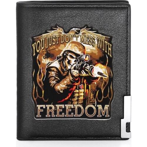 High Quality Luxury Soldier Skeleton Freedom Printing Leather Wallet Credit Card Holder Short Male Slim Purse For Men