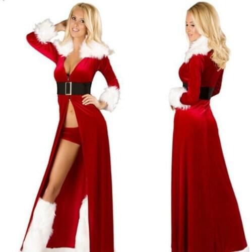 Christmas Costume Sexy Women Split Cosplay White Velvet Fleece Shawls Deep Shiny Leotard Snow Maiden Outfit Years Dress