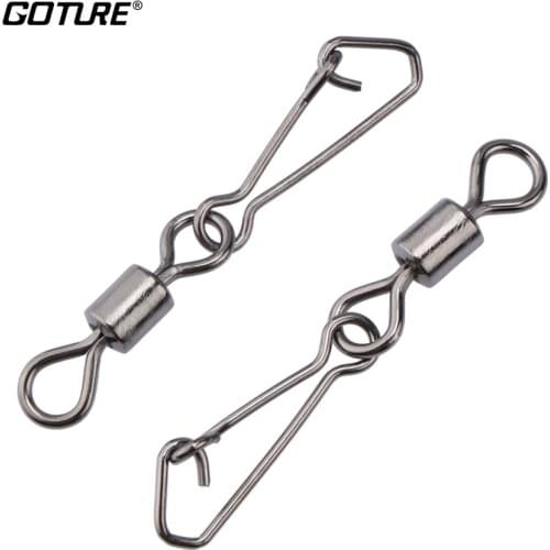 Goture 200pcs/lot Fishing Swivels Stainless Steel Rolling Swivels With Snap Bass Fishing Accessories Lure Hook Connector