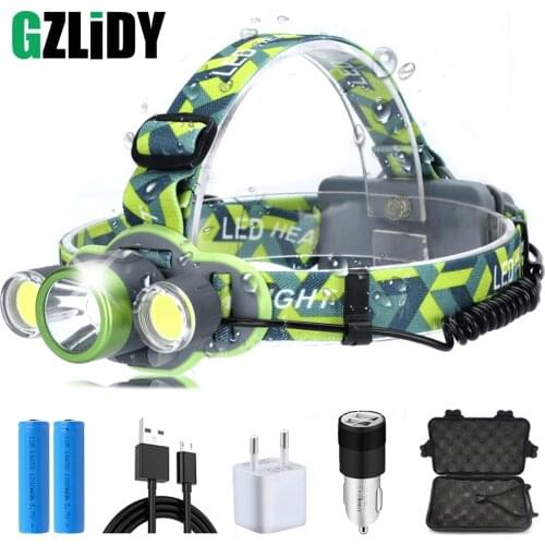 USB charging LED headlamp super bright T6 + 2COB headlight 5 kinds of lighting mode waterproof outdoor searchlight fishing light