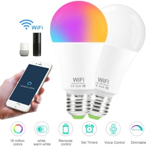 LED Smart Bulb E27 B22 WiFi Lampada 15W White/Warm White/ RGBW RGBWW Dimmable Led Lamp Phone Control Work With Alexa Google Home