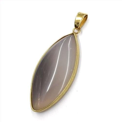 Light Yellow Gold Color Marquise Shape Gray Agates Pendant for Party Gift Ethnic Style Jewelry