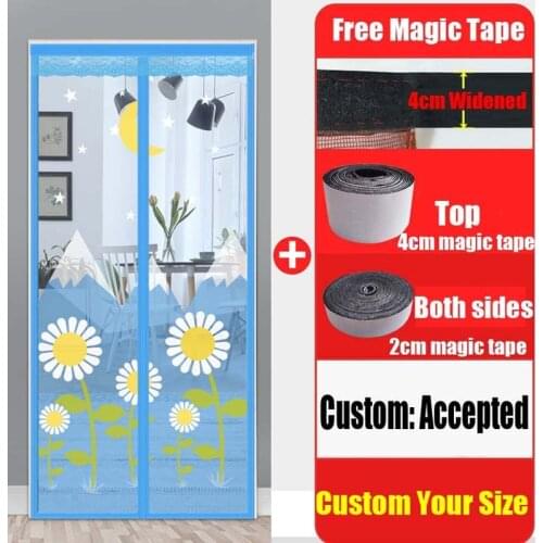 Embroidery Sun Flower Door Curtain Magnetic Automatic Close Mesh Summer Anti-Mosquito Fly Bug Insect Net Home Bedroom Decoration