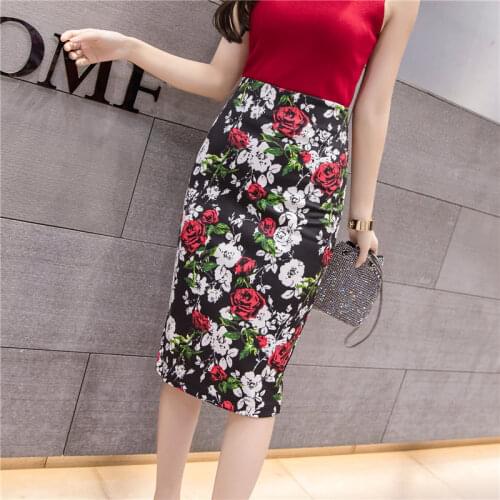 Summer Pencil Skirt Women 2021 New Arrival High Waist Skirts Elegant Bodycon Floral Print Midi Skirt Female Saias Faldas Mujer