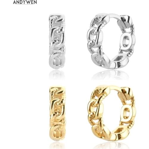 ANDYWEN 925 Sterling Silver Gold Locker Chain 10mm Thick Huggies Hoops Earring Women Piercing Luxury Jewelry Clips Wedding