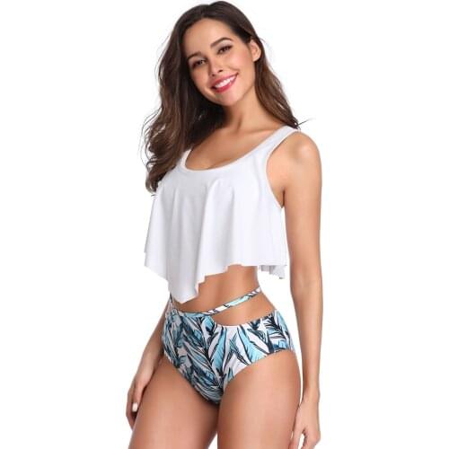 Two-piece plus size swimsuit sexy open back floral print skirt suit patchwork beachwear bikini high waist bikini 2021 ladies