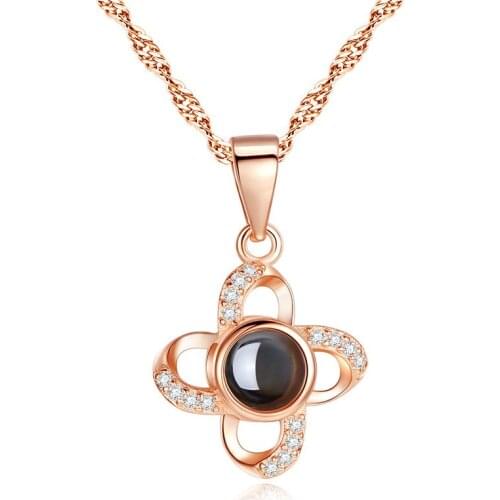 S925 Sterling Silver Necklace Pendants for Women Four Leaf Clover Pendant Projection Memory Necklace Fine Jewelry collier femme