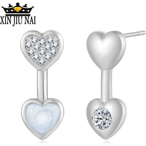 2 Colors Heart Shape Different Shapes On Both Sides Stud Earring Sweet Cute Silver Color Heart Stud Earring Fashion Jewelry