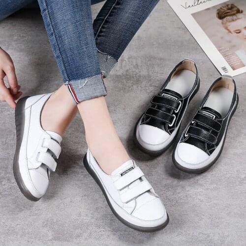 2021 Womens Spring Hook&Loop Flat Shoes,White,Black Flats Loafers Shallow,Casual,Comfortable Classic,Harajuku,Rubber Flat Shoes
