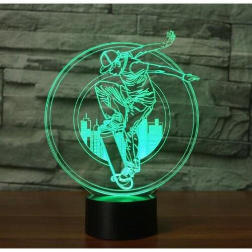 Skateboarding Boys 3d Led Night Light Colorful Touch Charging Remote Control Gradual Gift Led Kids Room Light