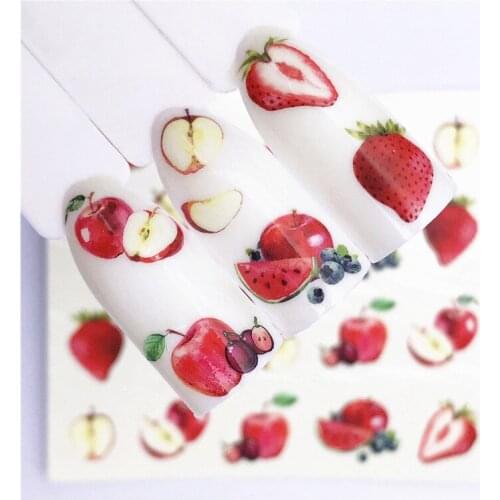 5 pcs Fruit Christmas Nail Stickers Flowers pPlants Water Decal Cat Pattern 3D Manicure Sticker Nail Art Decoration m3N88