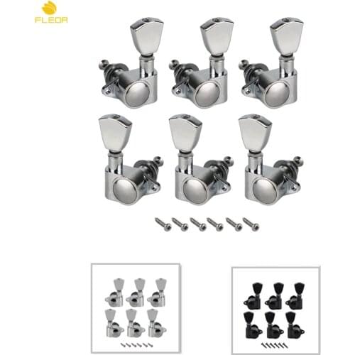 FLEOR 6pcs Electric Guitar Tuning Pegs Keys Machine Heads Tuners 3L3R for LP Style Guitar, Chrome / Black Choose