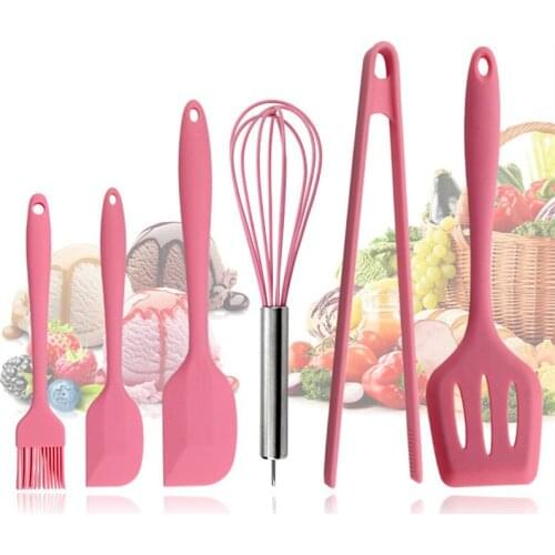 6Pcs/Set Pink Silicone Cooking Tool Sets Egg Beater Spoon Clip Spatula Oil Brush Kitchenware Kitchen Utensils Sets Accessories