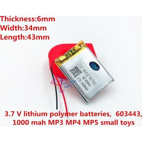603443 3.7V 1000mAh Lithium li-Polymer Li-ion Rechargeable Battery For Mp3 MP4 MP5 GPS DVR E-Book mobile electronic part