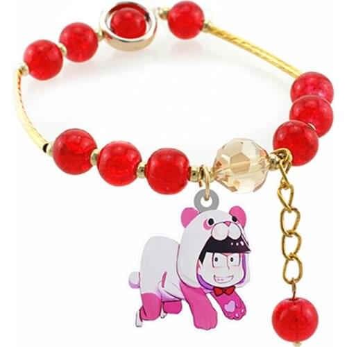 Anime Osomatsu-san Acrylic charm Bracelets Red beads Elastic and scalable Bracelets women Jewelry cute OS01