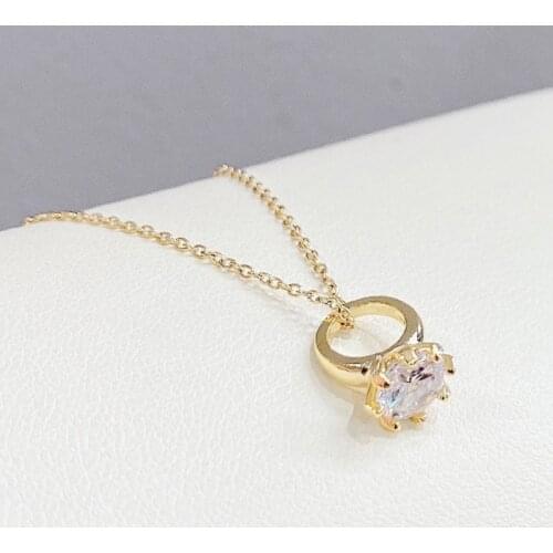 BOTU 2021 Fashion Personality Mini Ring Zircon Necklace Female Temperament Diamond Ring Shape Necklace Jewelry Female Wholesale
