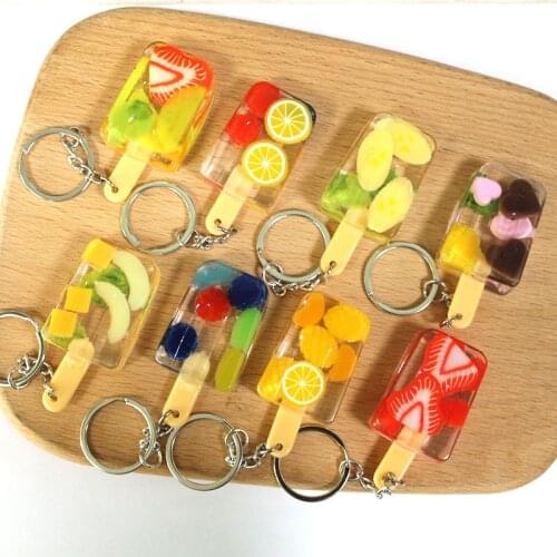 Popsicle keychain Fruit-flavored ice-cream key chain Ring Funny Simulation Strawberry Apple Banana pear Key Pendant Trinket