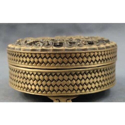 Fast shipping USPS to USA S1513 Tibet Bronze Buddhist Myth 2 Dragon Head Ball Statue Box Incense Burner Censer