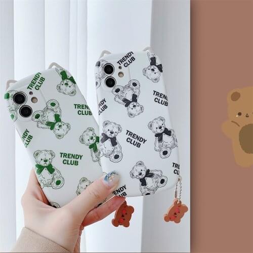 With Pendant Cute 3D Cartoon Bear Case for iPhone 11 12 Pro Max X XR XS Max 7 8 Plus Cat Ear Cover for Huawei Mate 30 40 PRO P40