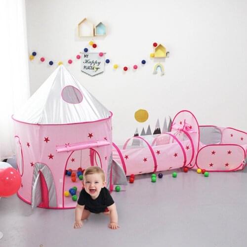 Childrens 3 In 1 Tent Spaceship Tent Space Yurt Tent Game House Rocket Ship Play Tent Indoor Crawling Tunnel Kids Play House