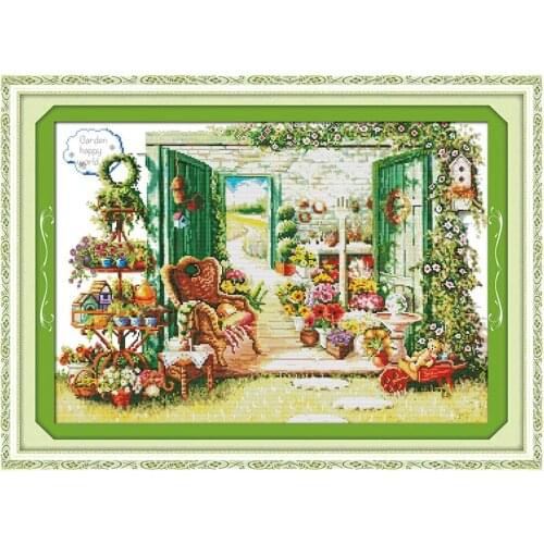 Everlasting Love Flower Shop Chinese Cross Stitch Kits Ecological Cotton Printed 11 14CT DIY New Year Christmas Decorations Gift