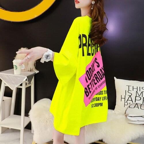 2021 New Large Size Women Summer Length graffiti T-shirt Half Sleeve loose Comfortable T-shirt Fashion Candy color Short Sleeves