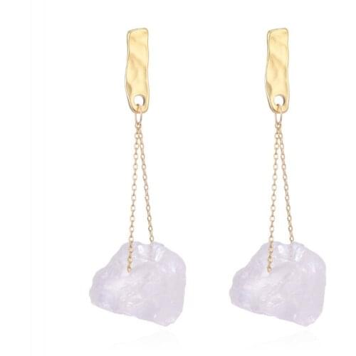 FYJS Unique Light Yellow Gold Color Irregular Shape Rock Crystal Stud Earrings Link Chain Fashion Jewelry