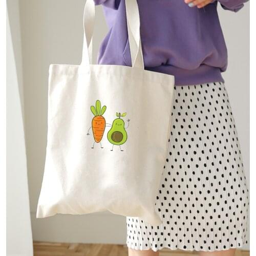 Carrot Avocado Print Cartoon Friend Casual Large Capacity Canvas Tote Bag Canvas Shopping Bag Women School Books Trip Bag