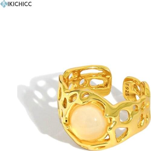 Kikichicc 100% 925 Sterling Silver Gold Milk Gems Resizable Rings Adjustable Fashion Fine Jewelry Thick Large Rings Jewelry