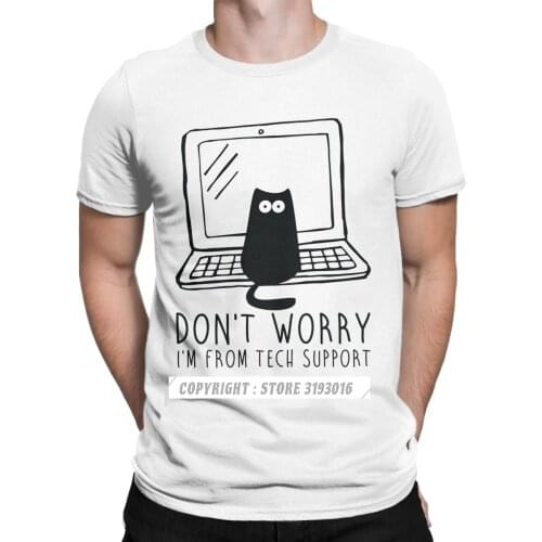 Computer Programs Cat Coder T-Shirts Men Tech Support T Shirts Code Software Programming Funny Tshirt Christmas Tees Male