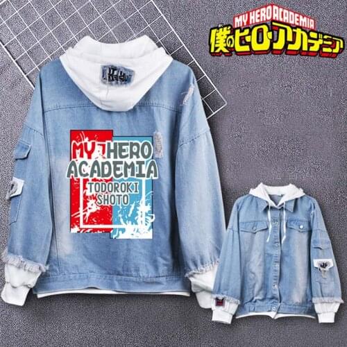 Anime Boku No My Hero Academia Shoto Todoroki Cosplay Costumes Hokage Blue Denim Jacket Hoodie For Men Girls Boys Spring Coat
