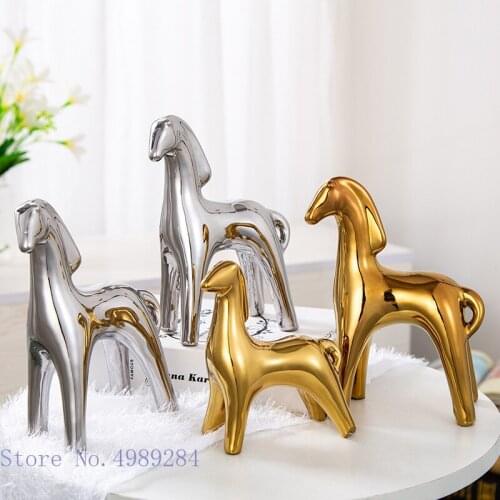 Creative Ceramic Horse Abstract Golden Simulation Animal Sculpture Horse Statue Modern Home Decoration Handicraft Furnishings