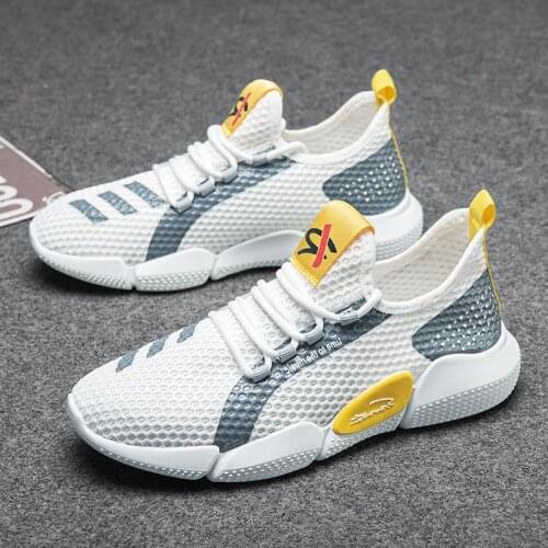 Summer Male Lace-up Sneakers Breathable Men Shoes Light Running Shoes Fashion Mens Shoes Pure White Loafers Flats Walking 2021
