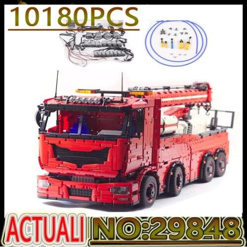 Hot MOC-29848 RC Power Technical Bat Truck OFF-Road Building Block Bricks Model 8X8 Trailer Rescue Crane Tow Truck Toys DIY Gift