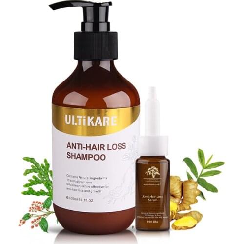 Anti-Hair Loss Set Organic Ginger 300ml shampoo and 15ml Oil Hair Growth Product Natural Chinese Herb Formula Repair Damage Hair