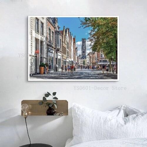 Photograph Building City Street Nordic Wall Art Canvas Painting Posters and Prints Pictures Home Living Room Decor (No Frame)