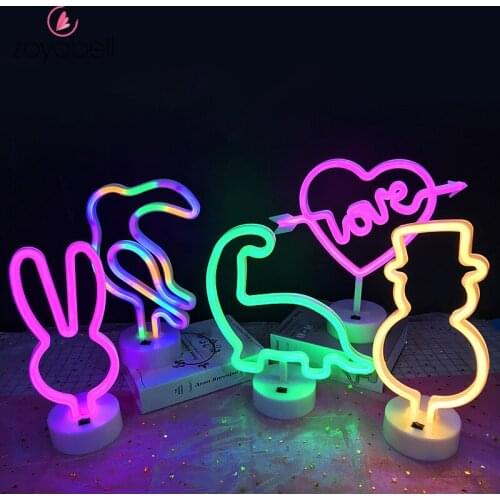 Night Light Cartoon 3D Dinosaur Rabbit Dolphin Decorative Bedroom Table Lamp Battery Powered Lights for Valentines Day Gift